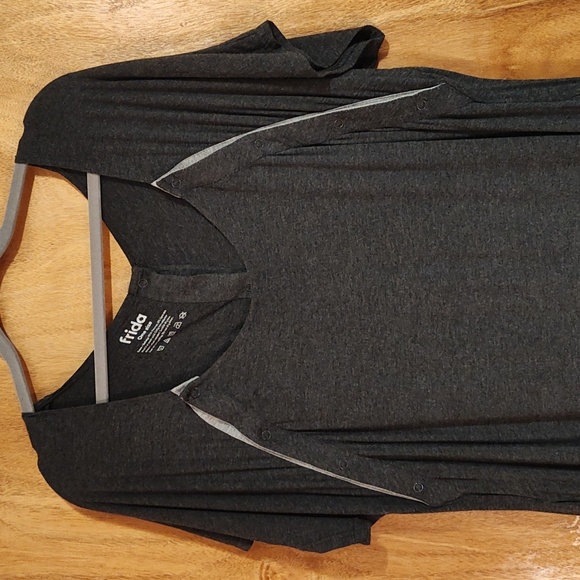 Frida Mom Delivery Nursing Gown Charcoal Gray Stretch Jersey Maternity One Size - Picture 3 of 12